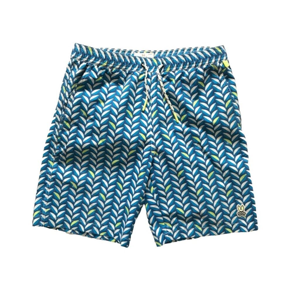 Psycho Bunny Print Shorts Swim Trunks Boys 18 20 Mens S Blue White 7.5" Inseam